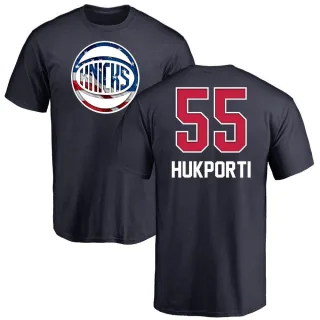 Men's New York Knicks Ariel Hukporti Navy Name and Number Banner Wave T-Shirt