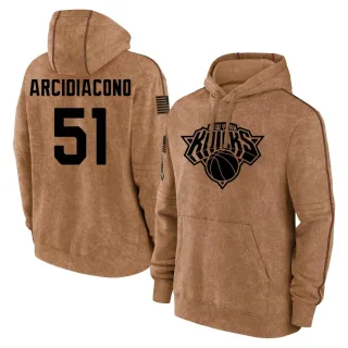 Men's New York Knicks Ryan Arcidiacono Brown 2023 Salute to Service Club Pullover Hoodie