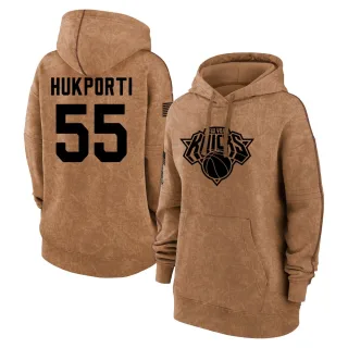 Women's New York Knicks Ariel Hukporti Brown 2023 Salute to Service Pullover Hoodie