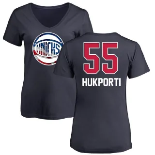 Women's New York Knicks Ariel Hukporti Navy Name and Number Banner Wave V-Neck T-Shirt