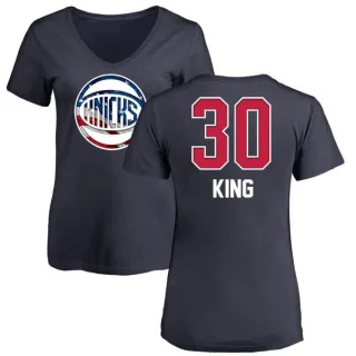 Women's New York Knicks Bernard King Navy Name and Number Banner Wave V-Neck T-Shirt