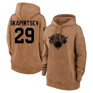 Women's New York Knicks Dmytro Skapintsev Brown 2023 Salute to Service Pullover Hoodie