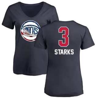 Women's New York Knicks John Starks Navy Name and Number Banner Wave V-Neck T-Shirt