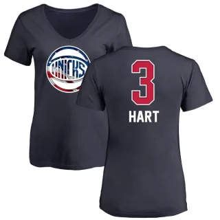 Women's New York Knicks Josh Hart Navy Name and Number Banner Wave V-Neck T-Shirt