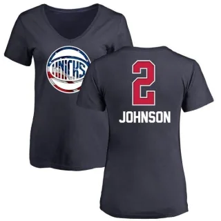 Women's New York Knicks Larry Johnson Navy Name and Number Banner Wave V-Neck T-Shirt