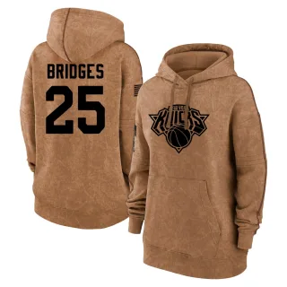 Women's New York Knicks Mikal Bridges Brown 2023 Salute to Service Pullover Hoodie