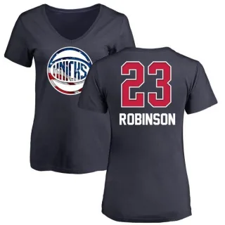 Women's New York Knicks Mitchell Robinson Navy Name and Number Banner Wave V-Neck T-Shirt