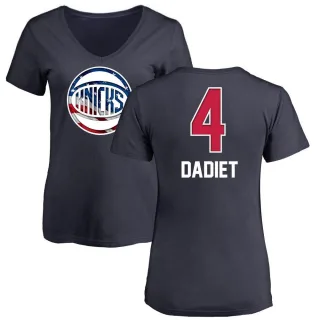 Women's New York Knicks Pacome Dadiet Navy Name and Number Banner Wave V-Neck T-Shirt